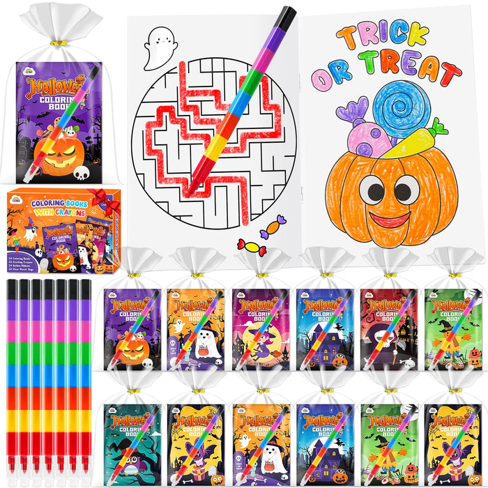 ZMLM 24 Crayons Mini Coloring Books for Kids Ages 4-8 (Halloween)