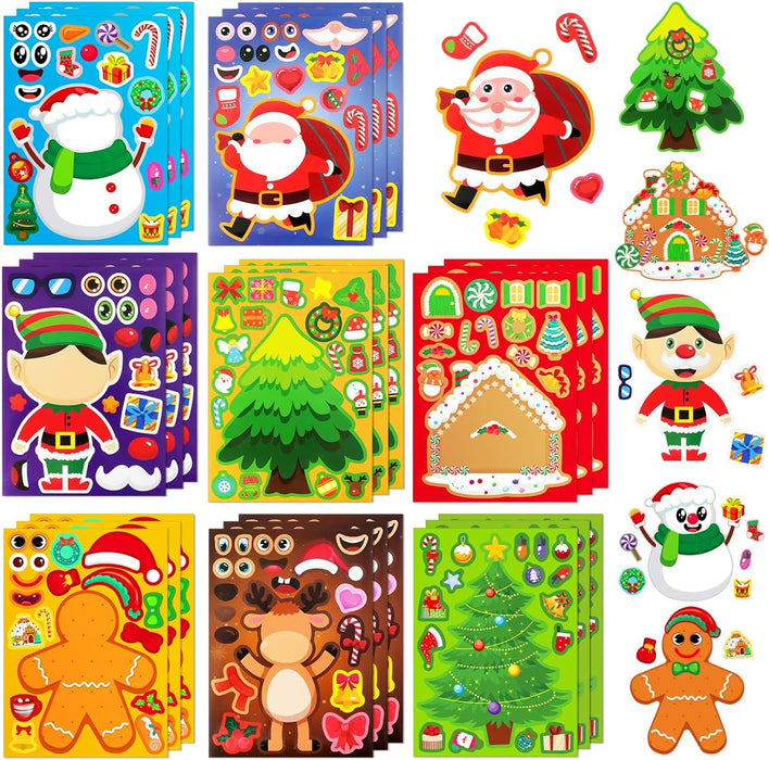 24 Sheets Christmas Stickers for Kids Make a Face Stickers
