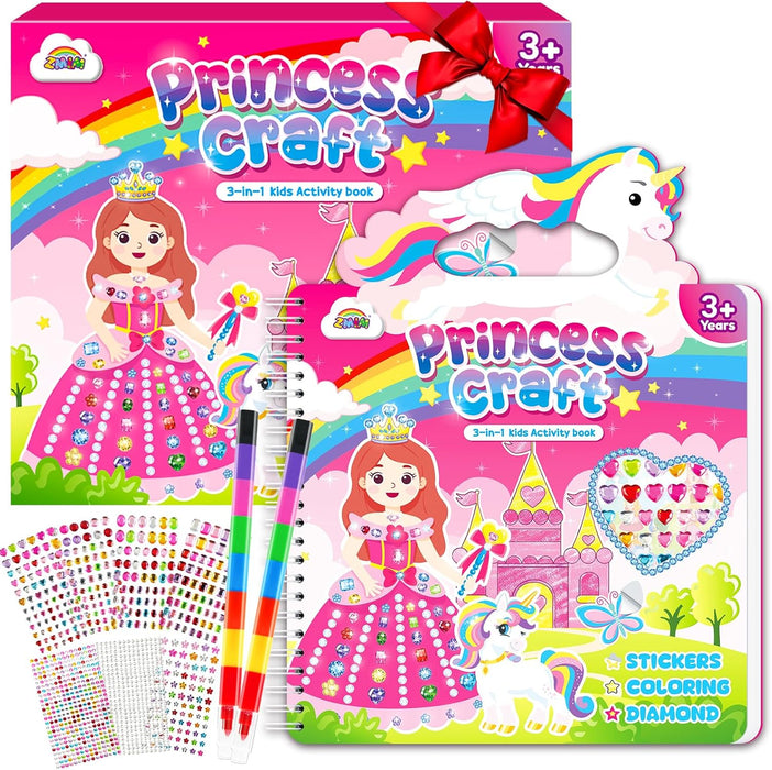 ZMLM Princess & Unicorns 3-in-1 DIY Creative Sticker Coloring Activity Book