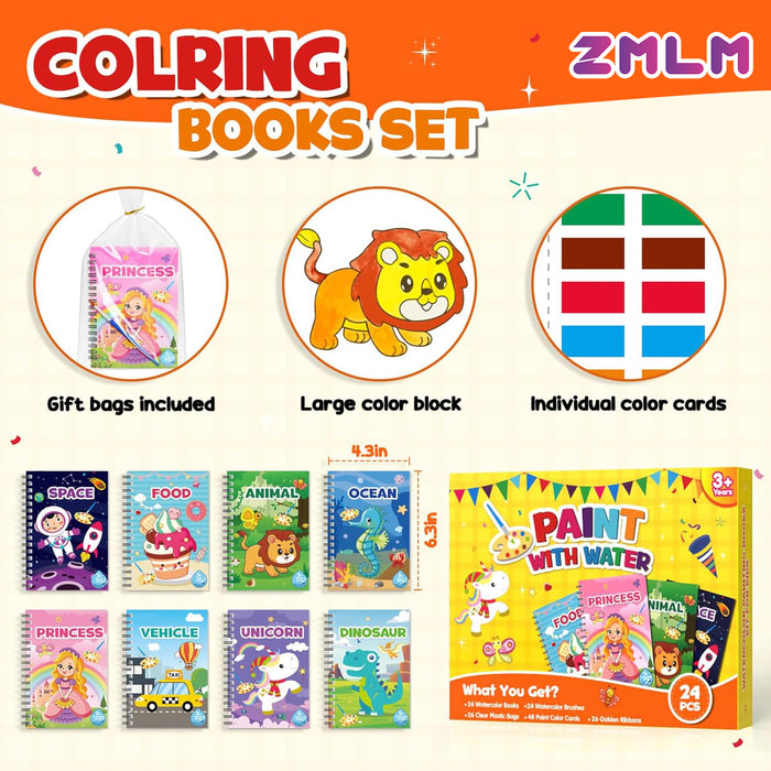 ZMLM 24 Pack Drawing Pad Party Favors Water Coloring Books Ages 4-8