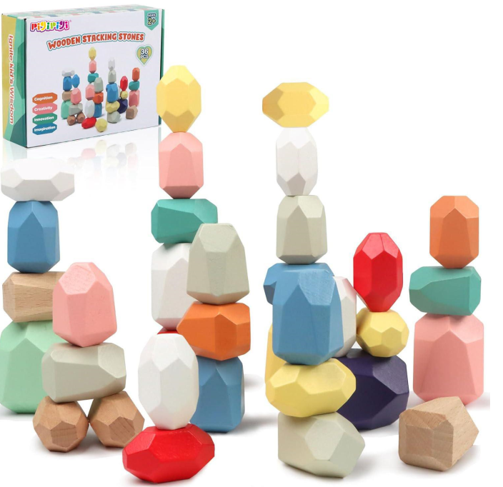 Pigipigi 36 PCS Stacking Rocks Montessori Toys for 3+ Year Old Toy construction blocks