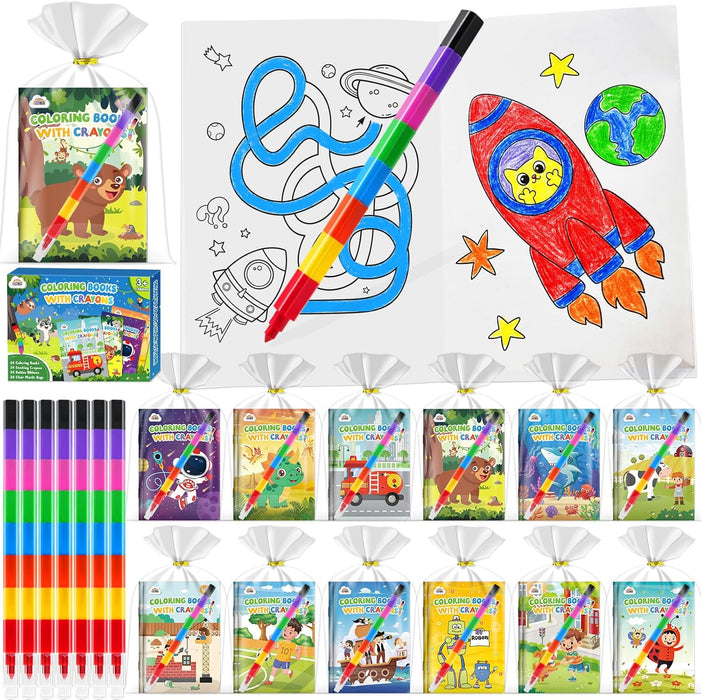 24-Pack Mini Coloring Books with Crayons –Party Favors Ages 4-12