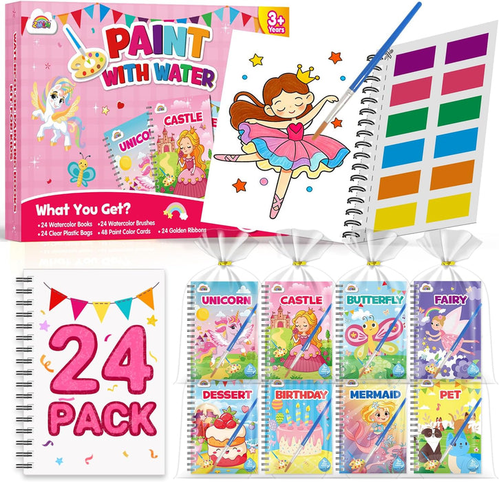 ZMLM 24 Pack Drawing Pad Party Favors Water Coloring Books Ages 4-8