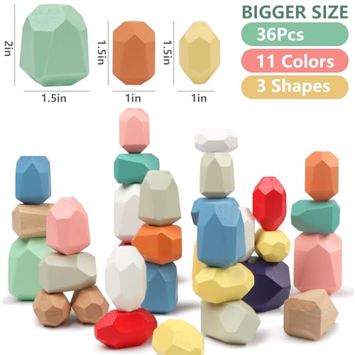 Pigipigi 36 PCS Stacking Rocks Montessori Toys for 3+ Year Old Toy construction blocks