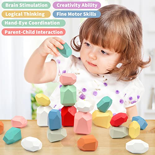 Pigipigi 36 PCS Stacking Rocks Montessori Toys for 3+ Year Old Toy construction blocks