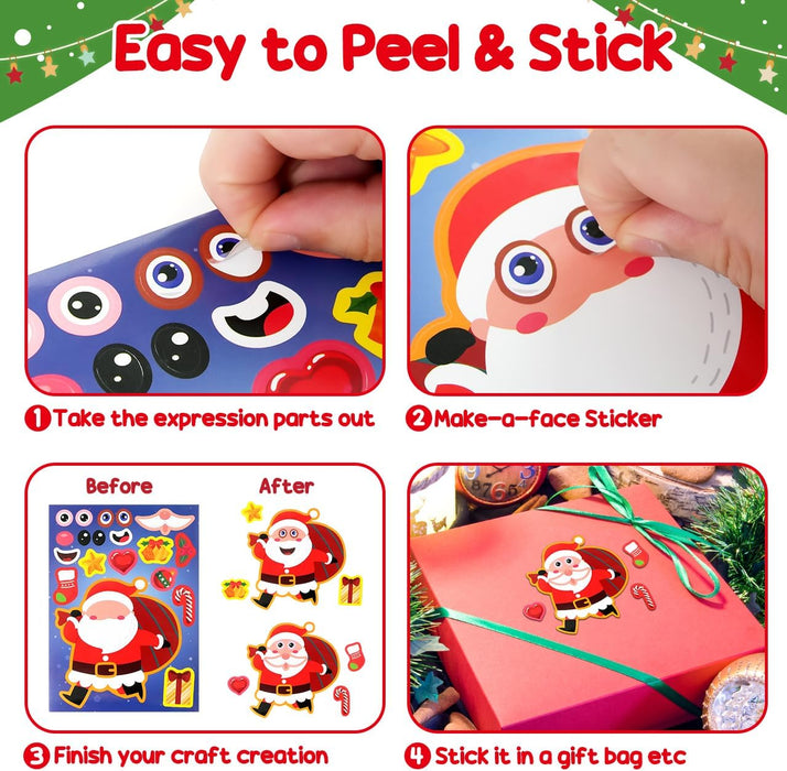 24 Sheets Christmas Stickers for Kids Make a Face Stickers