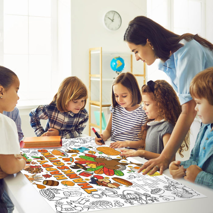 ZMLM Thanksgiving Coloring Tablecloth Poster Art and Crafts for Kids