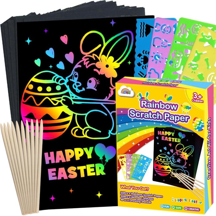 ZMLM Easter 100PCS Rainbow Scratch Paper Art Gifts