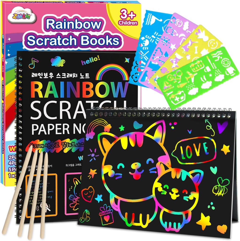 ZMLM Scratch Art Kit for Kids - Rainbow Paper Crafts Gift Set, 2 Pack