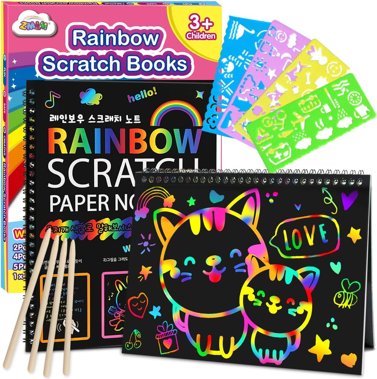 ZMLM Scratch Art Kit for Kids - Rainbow Paper Crafts Gift Set, 2 Pack