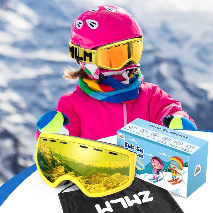 ZMLM kids Gold Ski Snowboard Goggles