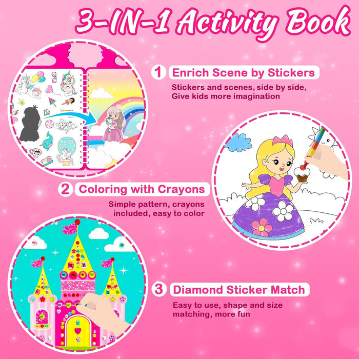 ZMLM Princess & Unicorns 3-in-1 DIY Creative Sticker Coloring Activity Book