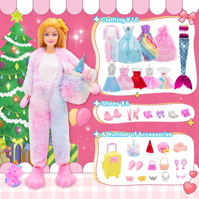 Christmas Advent Calendar 2024 with Princess & Unicorn Doll Toys