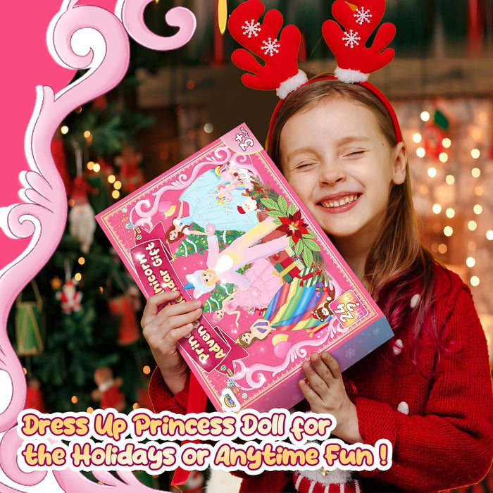 Christmas Advent Calendar 2024 with Princess & Unicorn Doll Toys