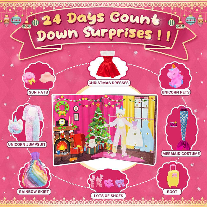 Christmas Advent Calendar 2024 with Princess & Unicorn Doll Toys