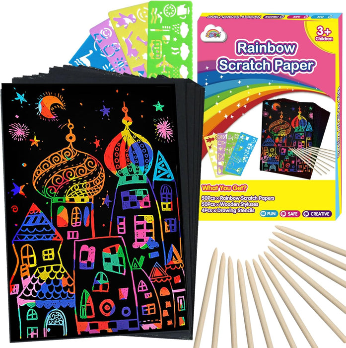 ZMLM 50 Sheets Rainbow Scratch Paper Art Kit  Ages 3-10