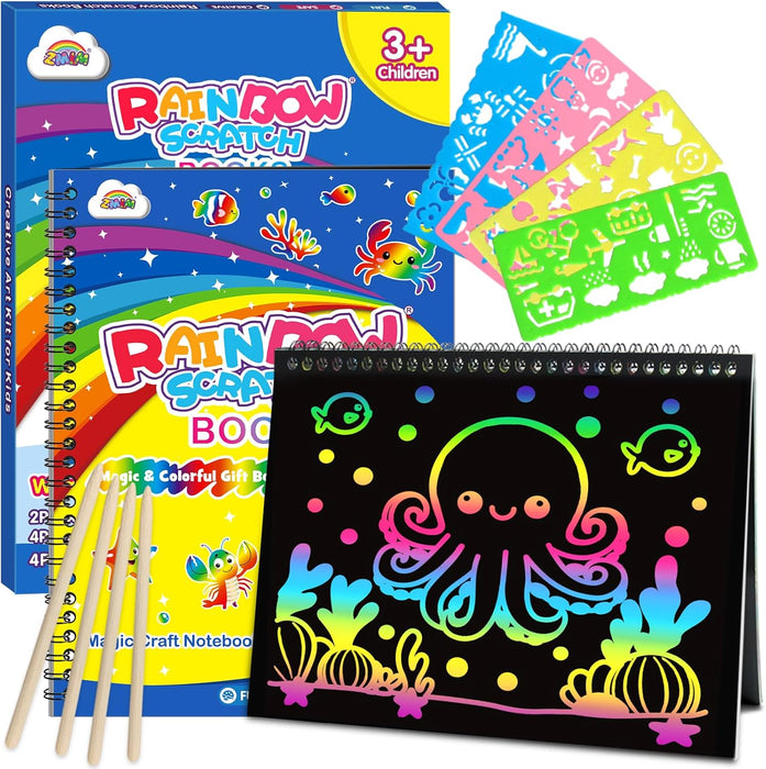 ZMLM Scratch Art Kit for Kids - Rainbow Paper Crafts Gift Set, 2 Pack