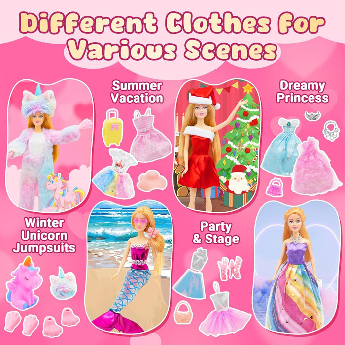 Christmas Advent Calendar 2024 with Princess & Unicorn Doll Toys