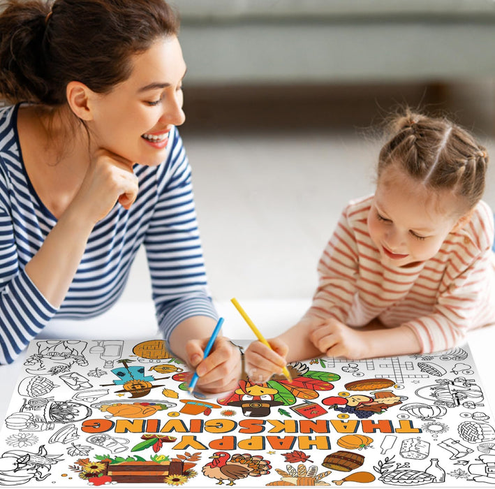 ZMLM Thanksgiving Coloring Tablecloth Poster Art and Crafts for Kids