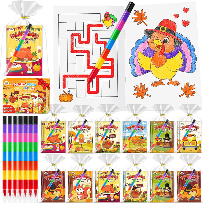 24-Pack Mini Coloring Books with Crayons –Party Favors Ages 4-12