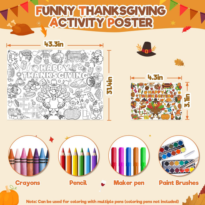 ZMLM Thanksgiving Coloring Tablecloth Poster Art and Crafts for Kids