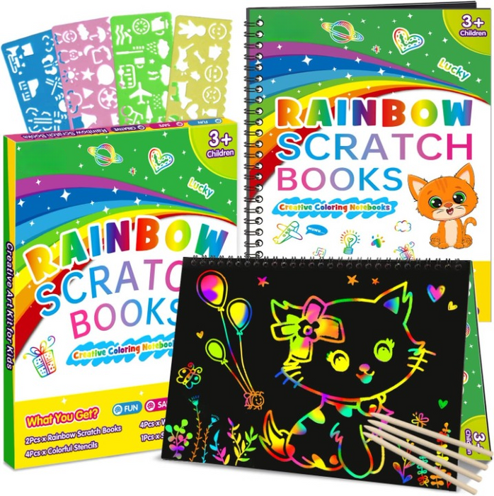 2-Pack Rainbow Scratch Pads Art Paper Set  Drawing Toys Ages 3-10