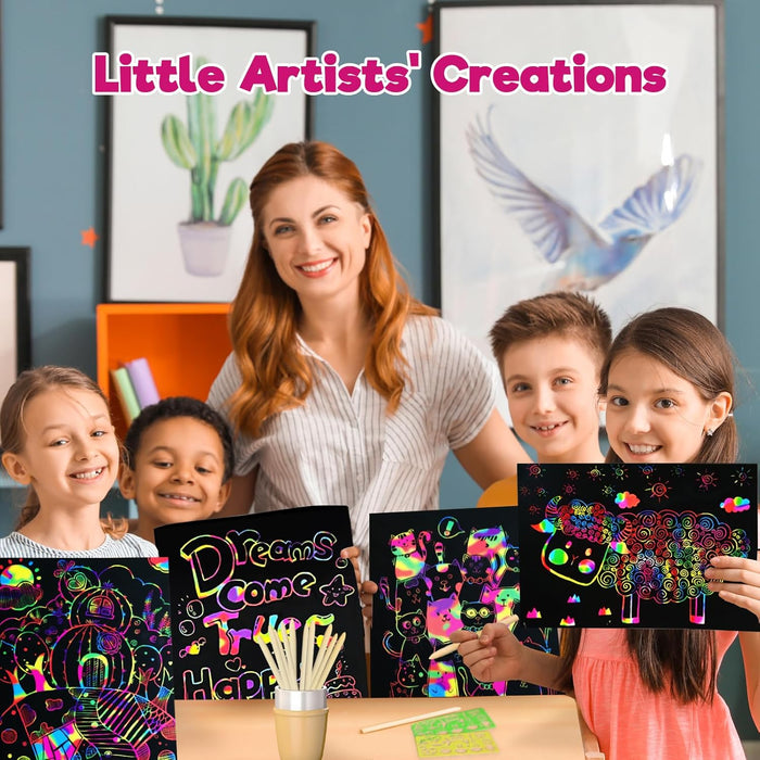 ZMLM 50 Sheets Rainbow Scratch Paper Art Kit  Ages 3-10