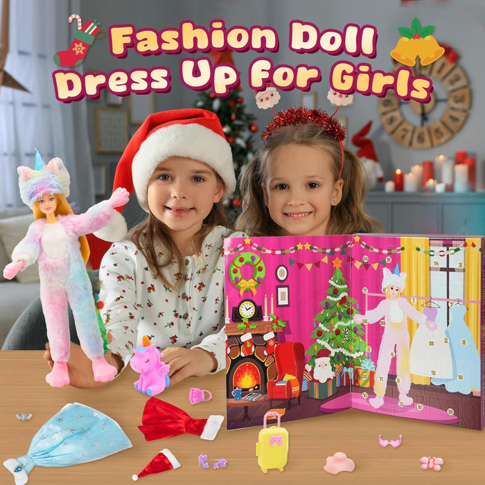 Christmas Advent Calendar 2024 with Princess & Unicorn Doll Toys