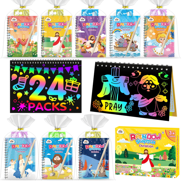 ZMLM 24 Pack Scratch Art Party Favors for Kids 4-8(Christian)