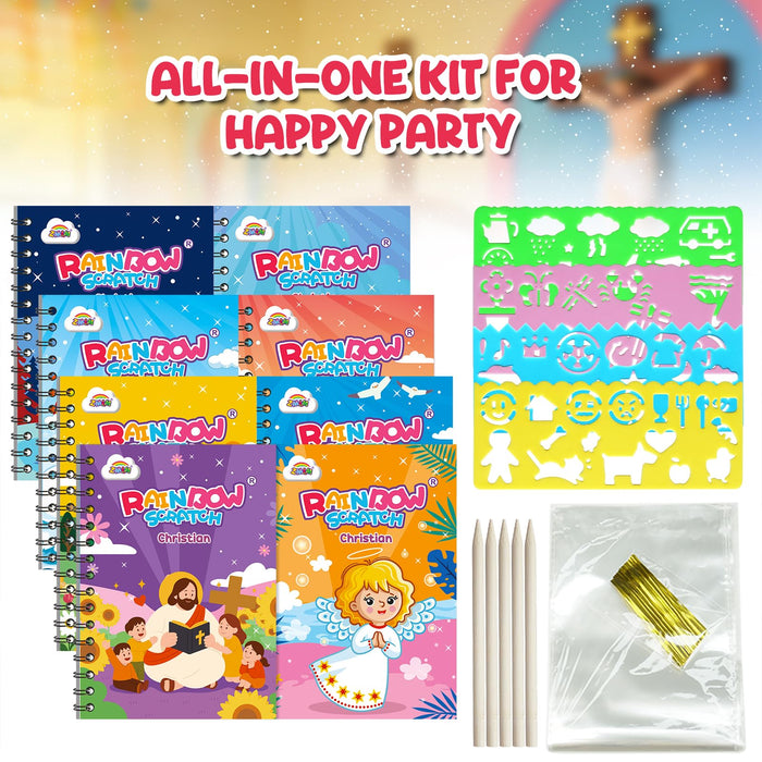 ZMLM 24 Pack Scratch Art Party Favors for Kids 4-8(Christian)