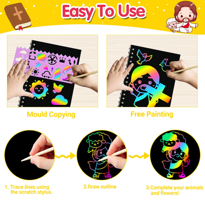ZMLM 24 Pack Scratch Art Party Favors for Kids 4-8(Christian)