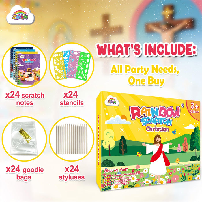 ZMLM 24 Pack Scratch Art Party Favors for Kids 4-8(Christian)