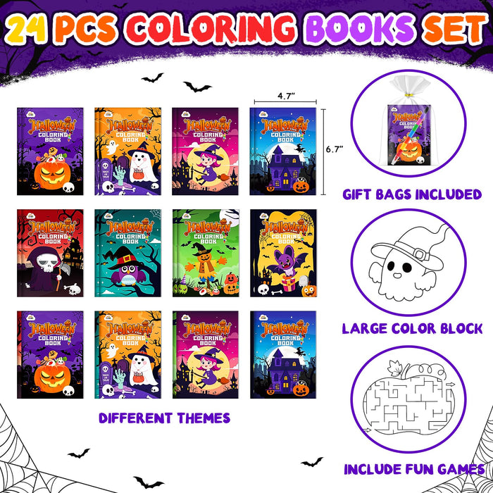 ZMLM 24 Crayons Mini Coloring Books for Kids Ages 4-8 (Halloween)