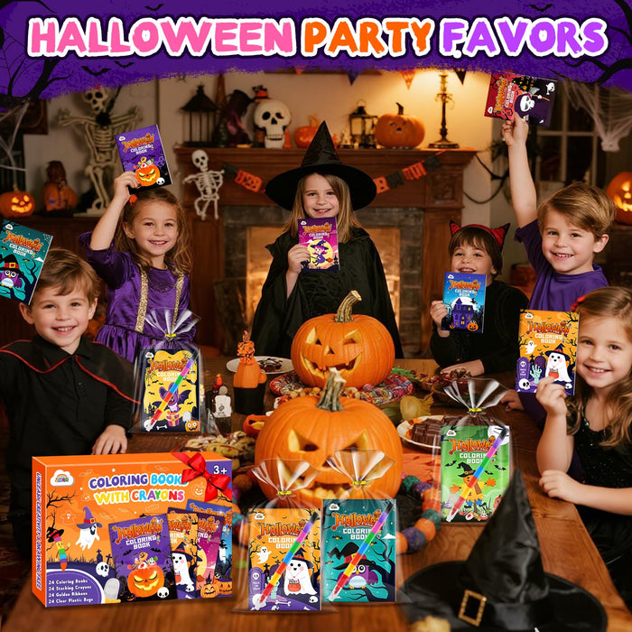 ZMLM 24 Crayons Mini Coloring Books for Kids Ages 4-8 (Halloween)