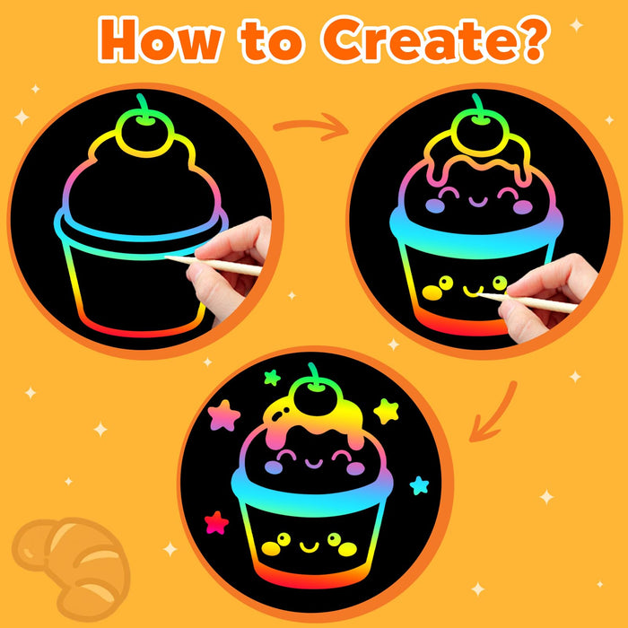 ZMLM 2 Pack  Scratch Paper Art-Crafts Gift（Food）