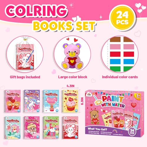ZMLM 24 Water Coloring Books for Kids Party Favors (Valentines)