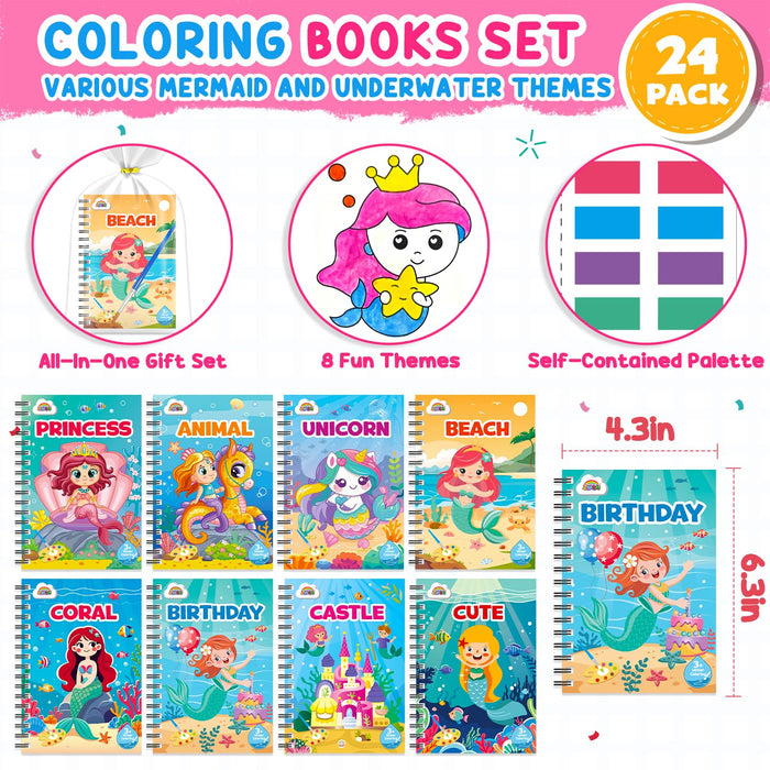 ZMLM 24 Water Coloring Books for Kids Party Favors（Mermaid）