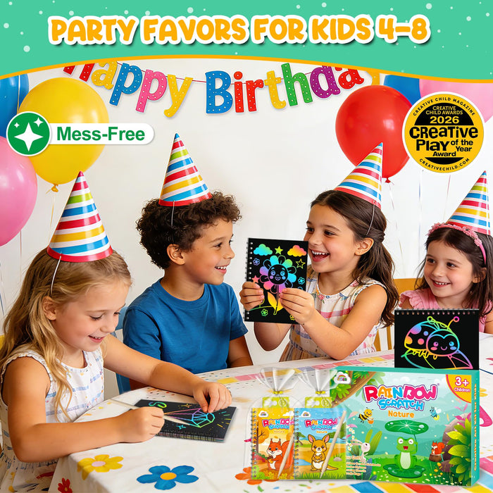 ZMLM 24 Pack Scratch Art Party Favors for Kids 4-8 (Nature)