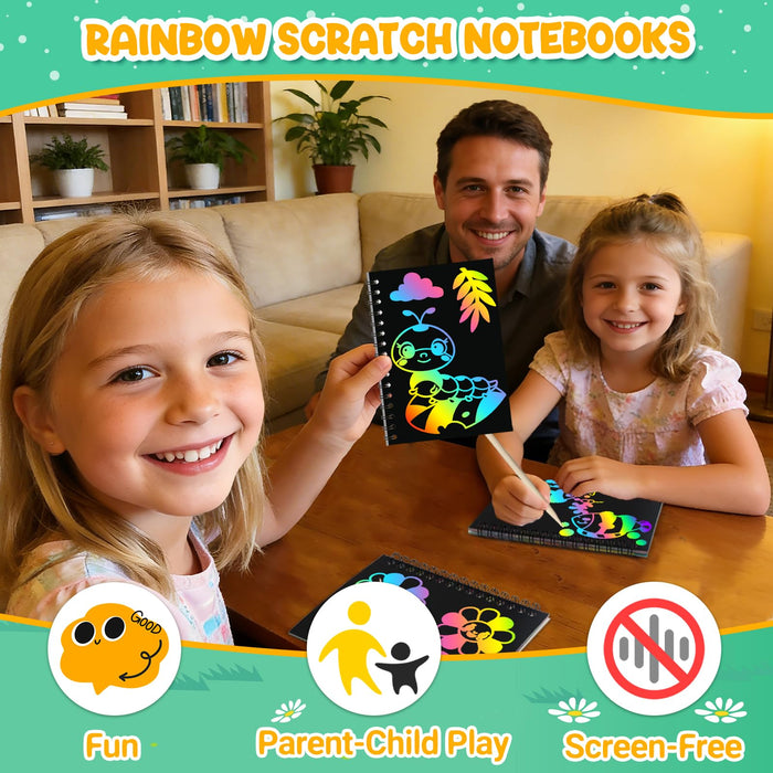 ZMLM 24 Pack Scratch Art Party Favors for Kids 4-8 (Nature)