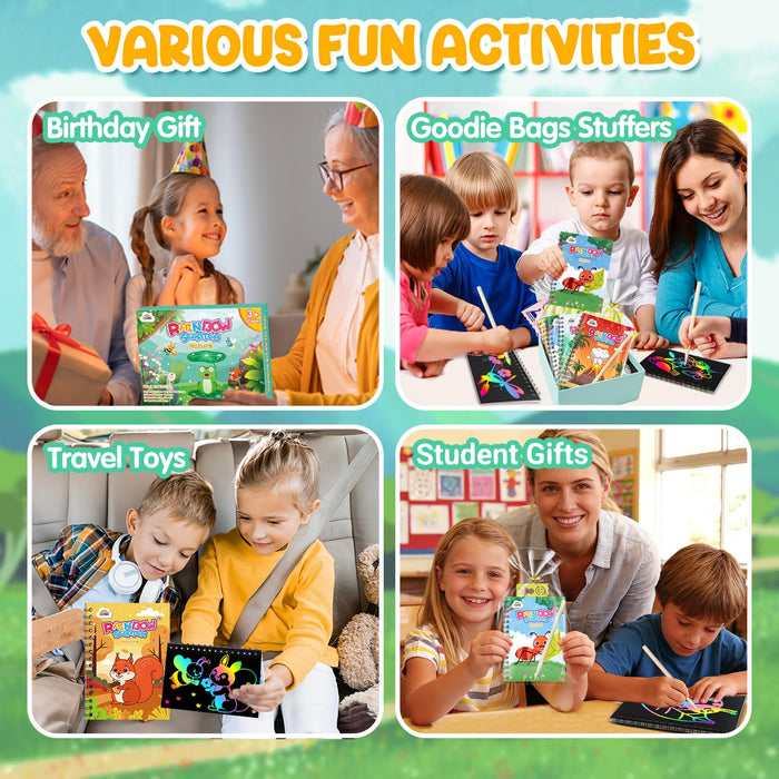 ZMLM 24 Pack Scratch Art Party Favors for Kids 4-8 (Nature)
