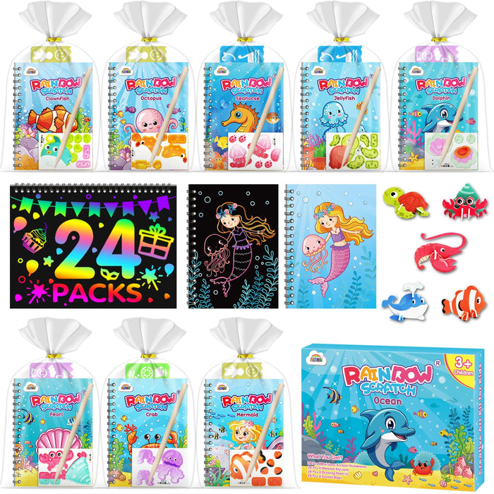 ZMLM 24 Pack Scratch Art Party Favors for Kids 4-8(Ocean)