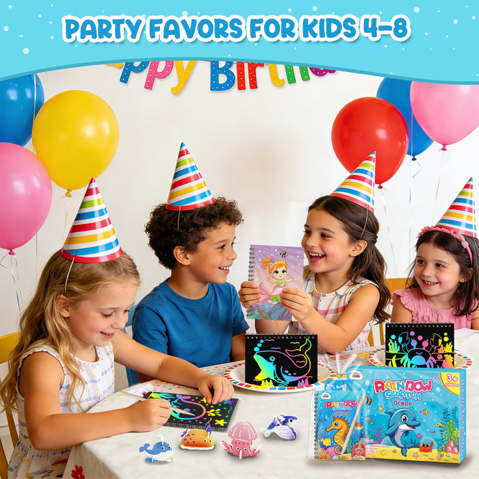 ZMLM 24 Pack Scratch Art Party Favors for Kids 4-8(Ocean)