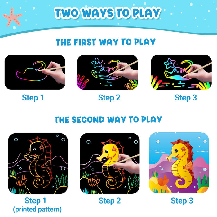 ZMLM 24 Pack Scratch Art Party Favors for Kids 4-8(Ocean)