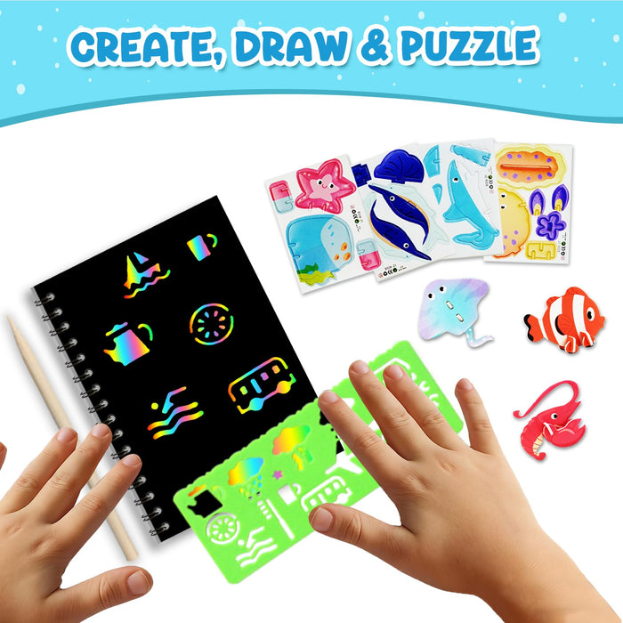 ZMLM 24 Pack Scratch Art Party Favors for Kids 4-8(Ocean)