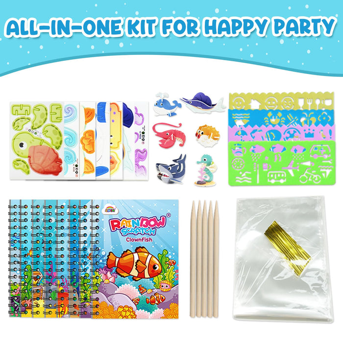 ZMLM 24 Pack Scratch Art Party Favors for Kids 4-8(Ocean)