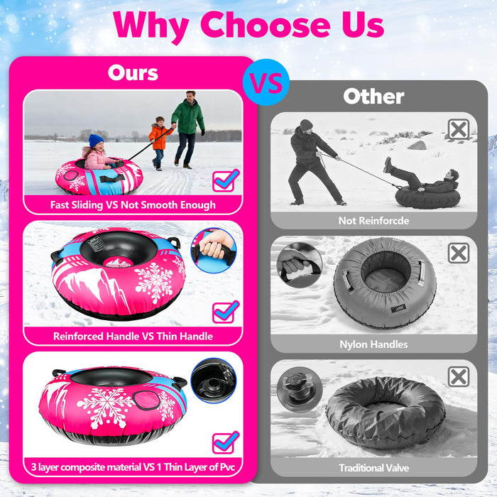 ZMLM Snow Tubes for Sledding Heavy Duty - 48'' Inflatable Snow Tube (Pink)