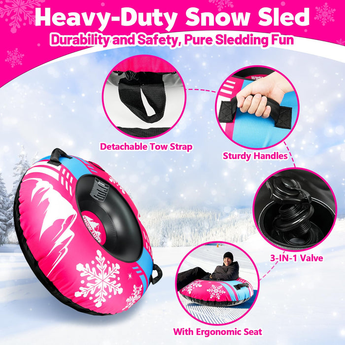 ZMLM Snow Tubes for Sledding Heavy Duty - 48'' Inflatable Snow Tube (Pink)