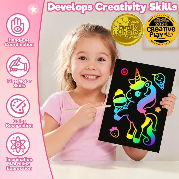 ZMLM 100Pcs Rainbow Scratch Paper Art Gifts Ages 3-10