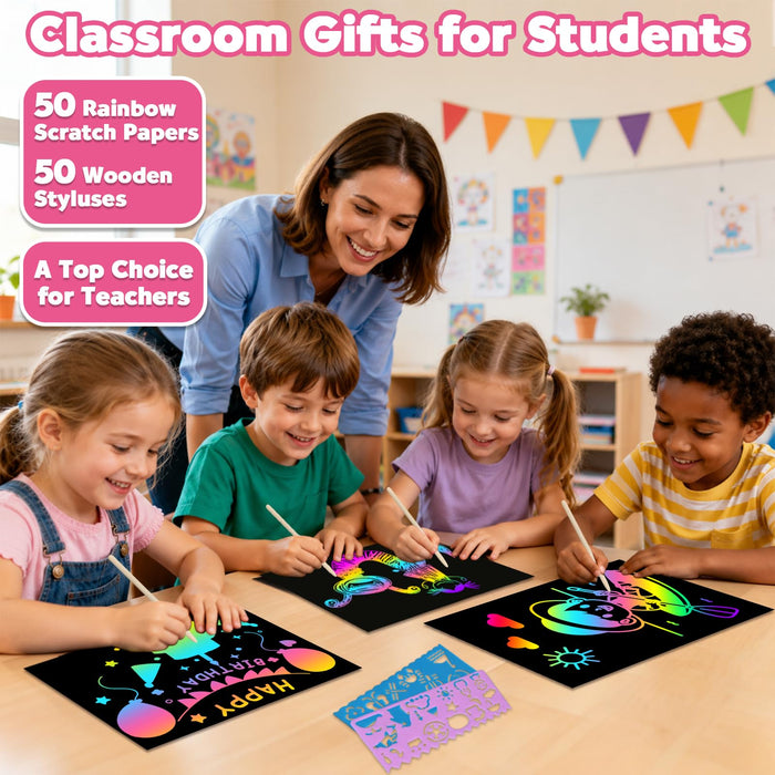 ZMLM 100Pcs Rainbow Scratch Paper Art Gifts Ages 3-10