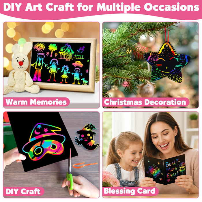 ZMLM 100Pcs Rainbow Scratch Paper Art Gifts Ages 3-10